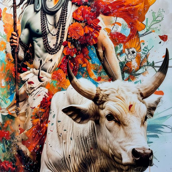Shiva on Nandi Crystal Glass Painting - Image 6