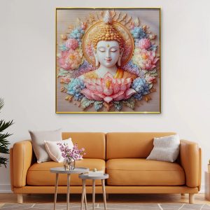 Lotus Serenity Crystal Glass Buddha Painting