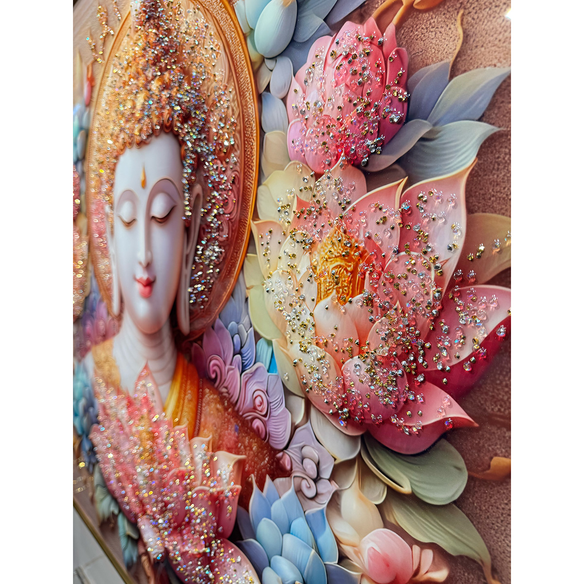 Lotus Serenity Crystal Glass Buddha Painting - Image 7