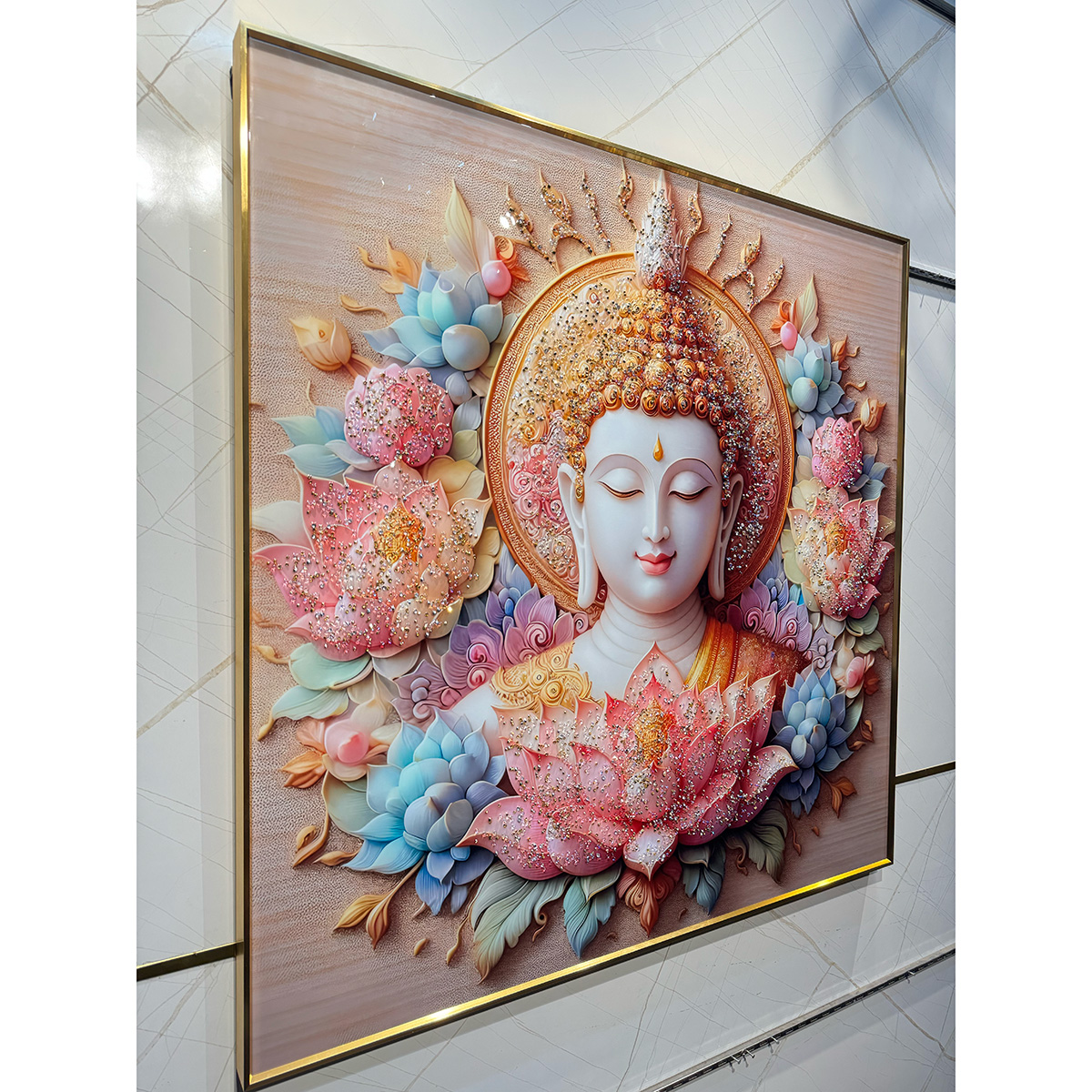 Lotus Serenity Crystal Glass Buddha Painting - Image 8