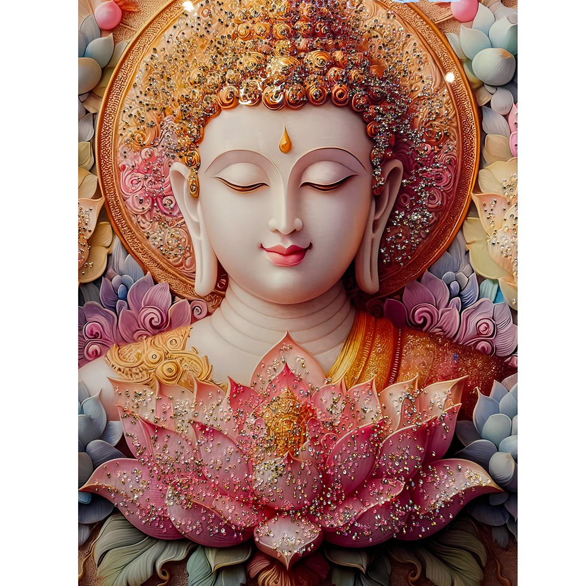 Lotus Serenity Crystal Glass Buddha Painting - Image 6