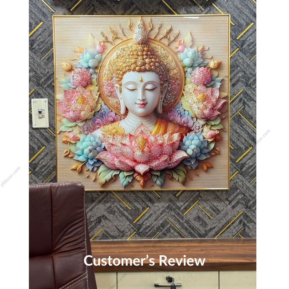 Lotus Serenity Crystal Glass Buddha Painting - Image 2