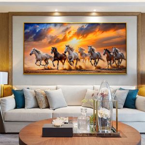 Storms End Seven Horses Crystal Glass Painting