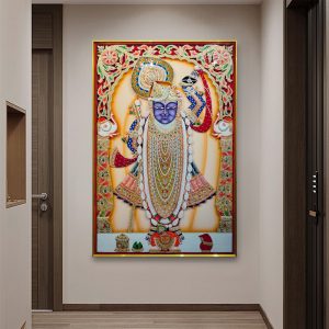 Glorious Shreenathji Pichwai Crystal Painting (with Pearls)