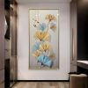 Gold & Blue Ginkgo Abstract Flower Glass Painting