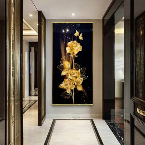 Marvellous Golden Rose Flowers Glass Painting
