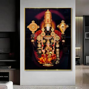 Traditional Venkateshwara and Laxmi Ji Glass Canvas Painting
