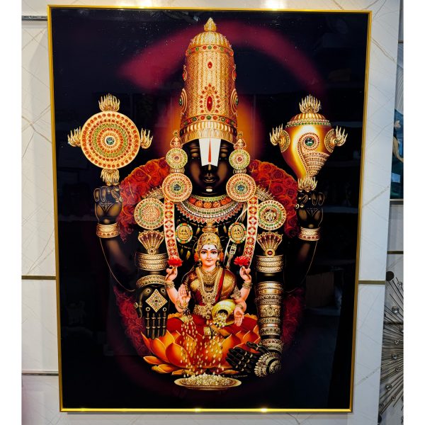 Traditional Venkateshwara and Laxmi Ji Glass Canvas Painting - Image 3
