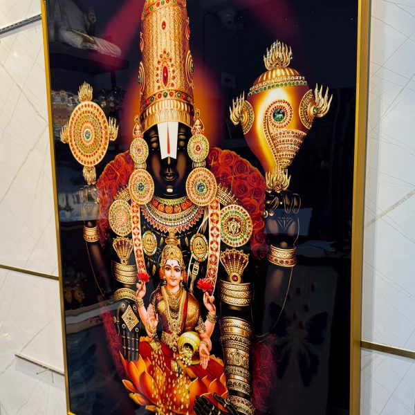 Traditional Venkateshwara and Laxmi Ji Glass Canvas Painting - Image 4