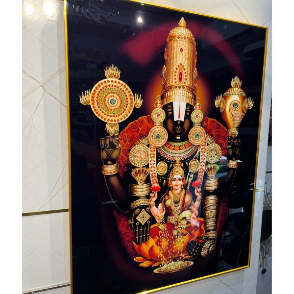 Traditional Venkateshwara and Laxmi Ji Glass Canvas Painting - Image 5