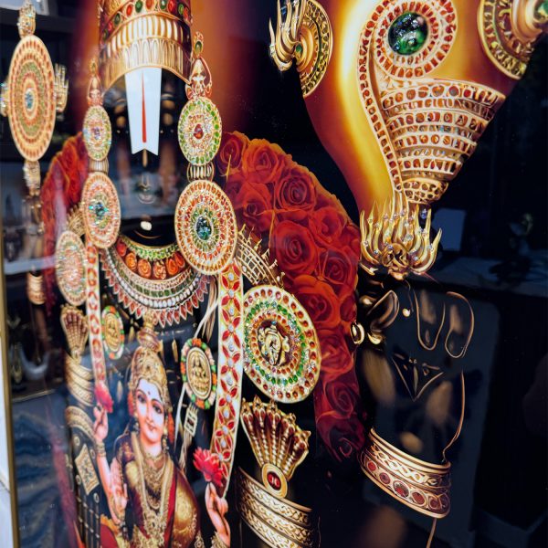 Traditional Venkateshwara and Laxmi Ji Glass Canvas Painting - Image 6