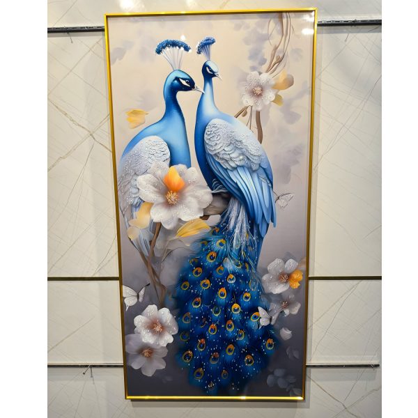 Royal Blue Peacock Duo Crystal Glass Wall Art - Image 3
