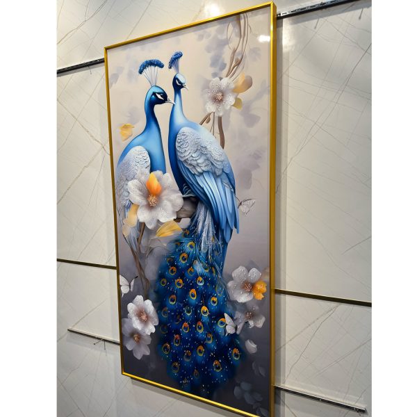 Royal Blue Peacock Duo Crystal Glass Wall Art - Image 4