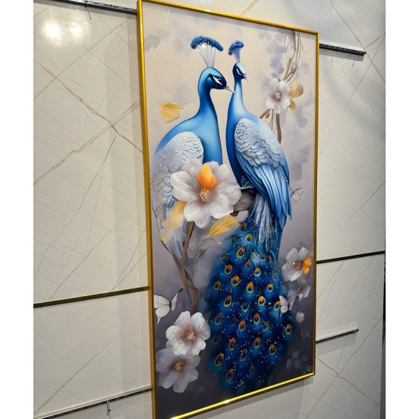 Royal Blue Peacock Duo Crystal Glass Wall Art - Image 5