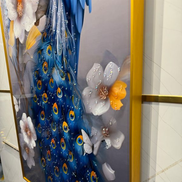 Royal Blue Peacock Duo Crystal Glass Wall Art - Image 6
