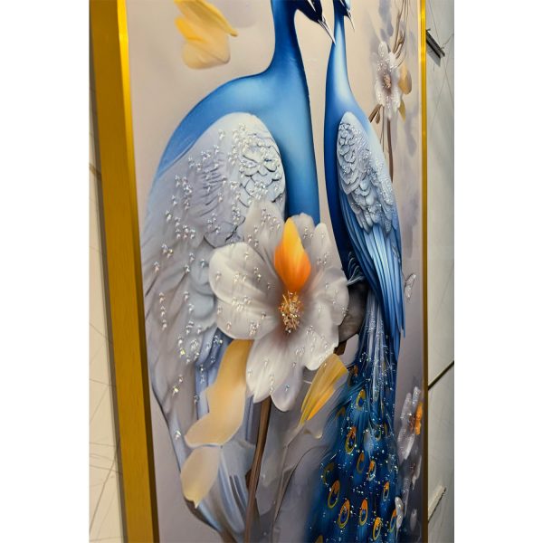 Royal Blue Peacock Duo Crystal Glass Wall Art - Image 7