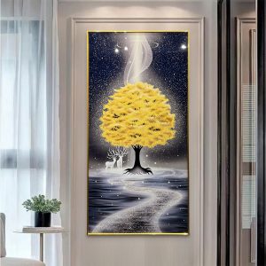 Majestic Golden Tree of Life Crystal Glass Wall Art