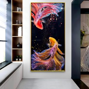 Siamese Japanese Fish Crystal Glass Painting