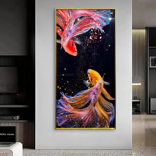 Siamese Japanese Fish Crystal Glass Painting - Image 2