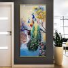 Glorious Peacock Duo Modern Crystal Glass Wall Painting
