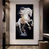 Glamorous White Stallion Crystal Glass Painting