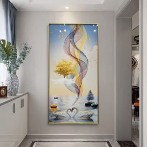 Swans of Solstice Crystal Glass Painting