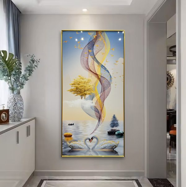 Swans of Solstice Crystal Glass Painting
