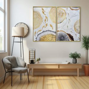 Golden Fish Odyssey Crystal Glass Painting - Set of 2