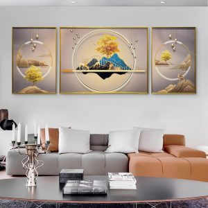 Golden Tranquility Crystal Glass painting - Set Of 3