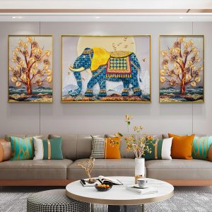 Ethnic Look Elephant Crystal Glass Wall Art - Set of 3