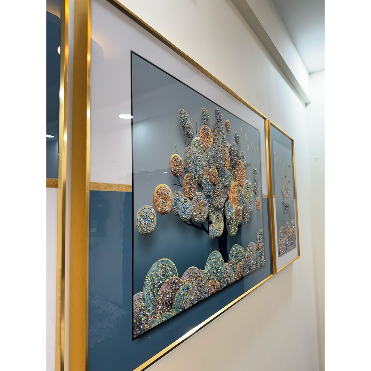 Eternal Tree of Life with Deers Crystal Glass Painting - Set of 3 - Image 5