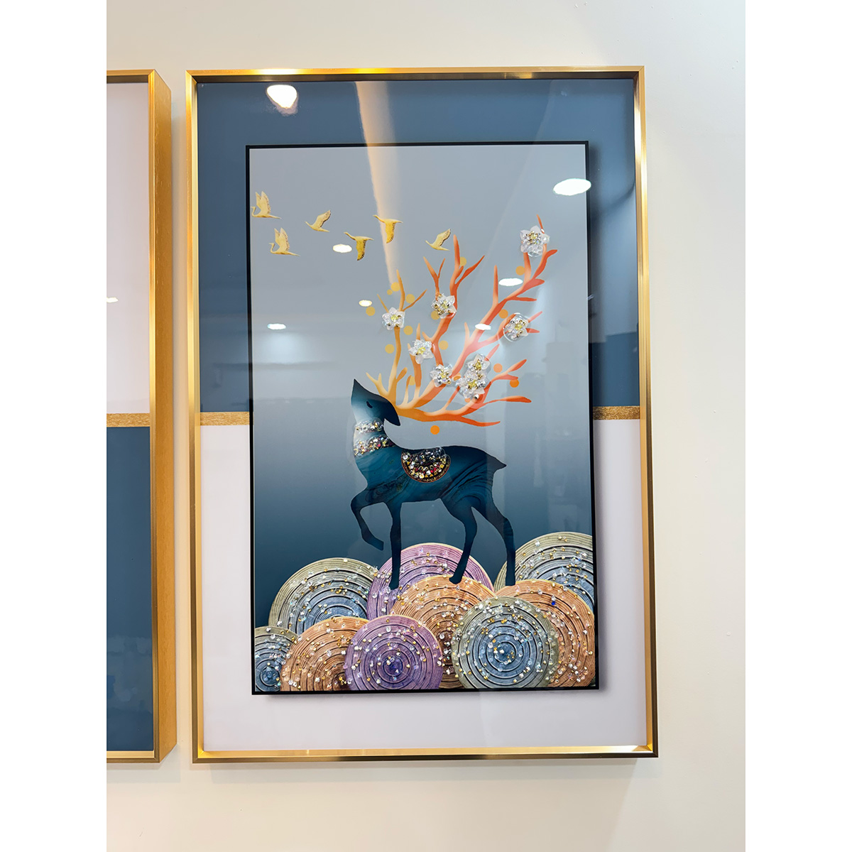 Eternal Tree of Life with Deers Crystal Glass Painting - Set of 3 - Image 6