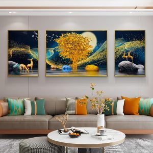 Eclipse in Golden Tree of Life Crystal Glass Painting - Set of 3