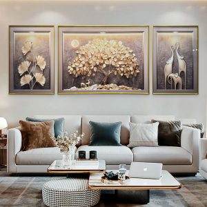 Golden Essence Modern Glass Painting - Set of 3