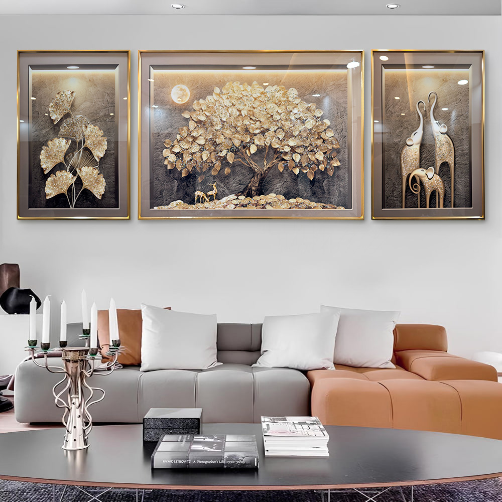 Golden Essence Modern Glass Painting - Set of 3 - Image 2