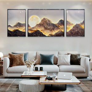 Moonlight in the Mountains Crystal Glass Painting - Set of 3