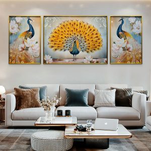 Rainbow Colourful Peacock Crystal Glass Painting - Set of 3