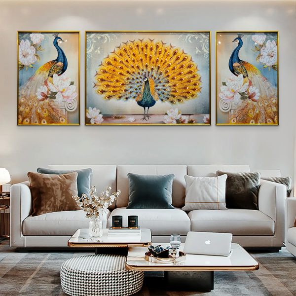 Rainbow Colourful Peacock Crystal Glass Painting - Set of 3
