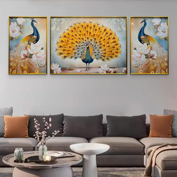 Rainbow Colourful Peacock Crystal Glass Painting - Set of 3 - Image 2
