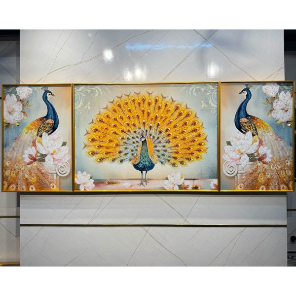 Rainbow Colourful Peacock Crystal Glass Painting - Set of 3 - Image 3