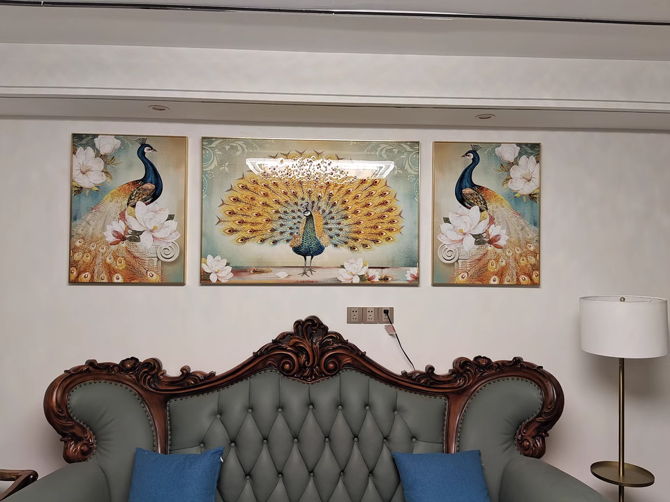 Rainbow Colourful Peacock Crystal Glass Painting - Set of 3 photo review