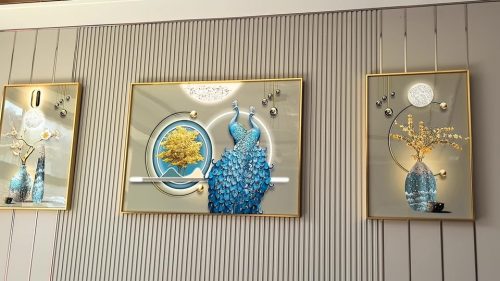 Celestial Grace Peacock Crystal Glass Wall Painting - Set of 3 photo review