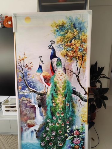 Glorious Peacock Duo Modern Crystal Glass Wall Painting photo review