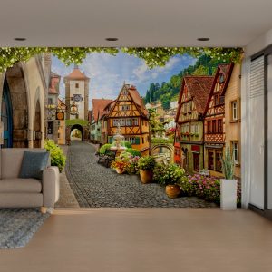 Enchanted European Village Street 3D Wallpaper
