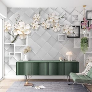 Pearl Petals Geometric Harmony Wallpaper