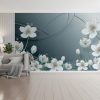 Silver Serenity Floral Blooms 3D Mural