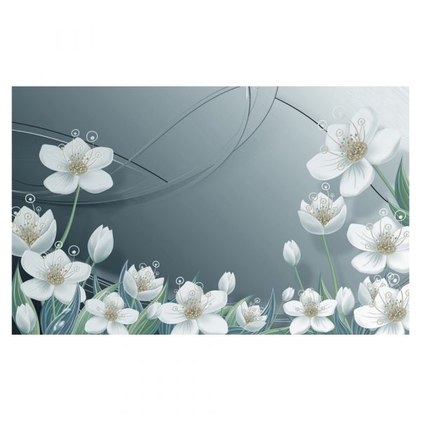 Silver Serenity Floral Blooms 3D Mural - Image 3