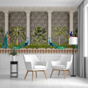 Regal Peacocks Palace Garden Wallpaper