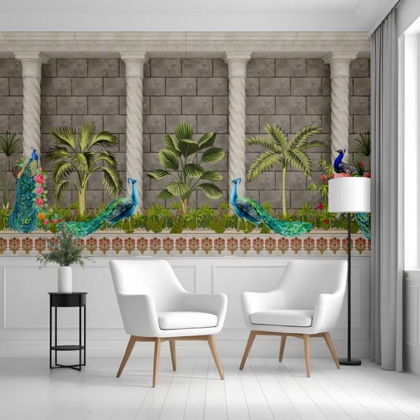 Regal Peacocks Palace Garden Wallpaper