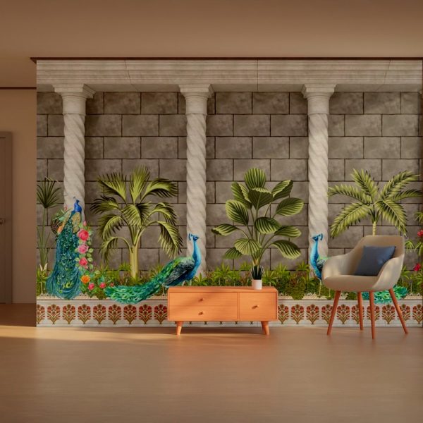 Regal Peacocks Palace Garden Wallpaper - Image 2